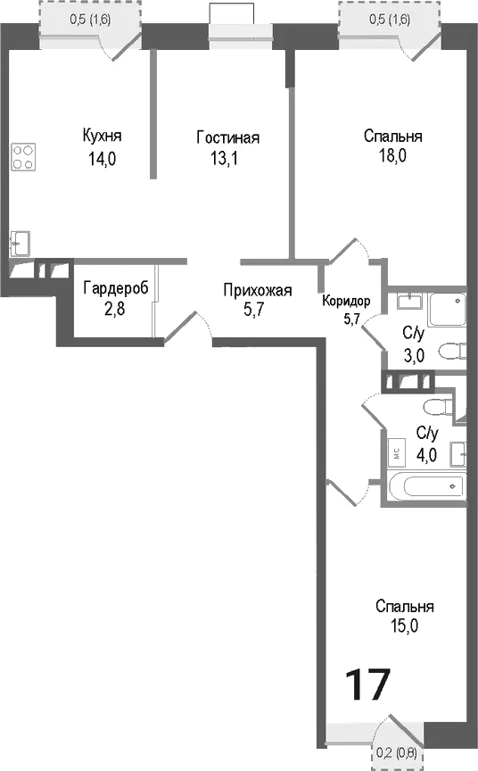 Планировка: 3-комнатная квартира 81,3 м² в ЖК «Киноквартал»