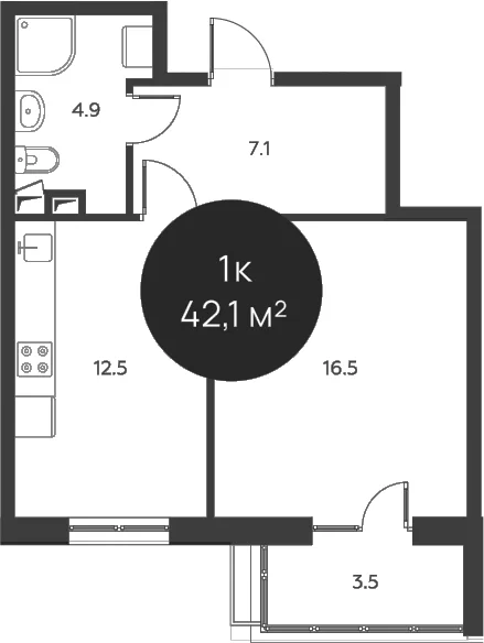 Планировка: 1-комнатная квартира 41 м² в ЖК «Павлово 3»