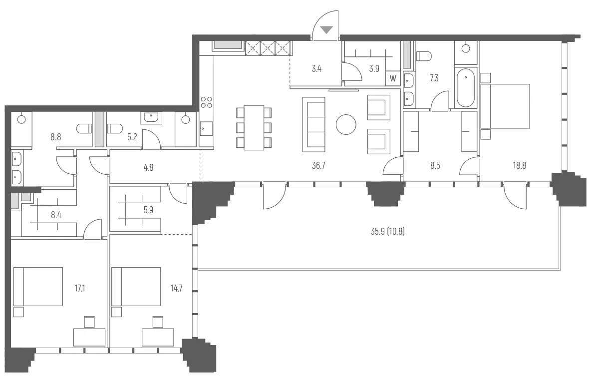 Планировка: Квартира евро-4 143,5 м² в ЖК «Веспер Кутузовский»