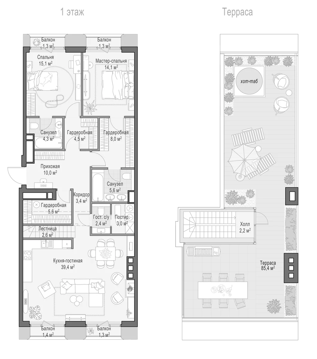 Планировка: Евротрёшка 118 м² в ЖК «Квартал Тишинский бульвар»