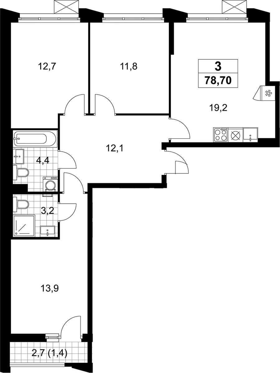 Планировка: Квартира евро-4 77,3 м² в ЖК «Деснаречье»