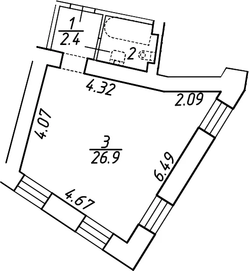 Планировка: Квартира 32,3 м² в ЖК «Печатника Григорьева 16/3»