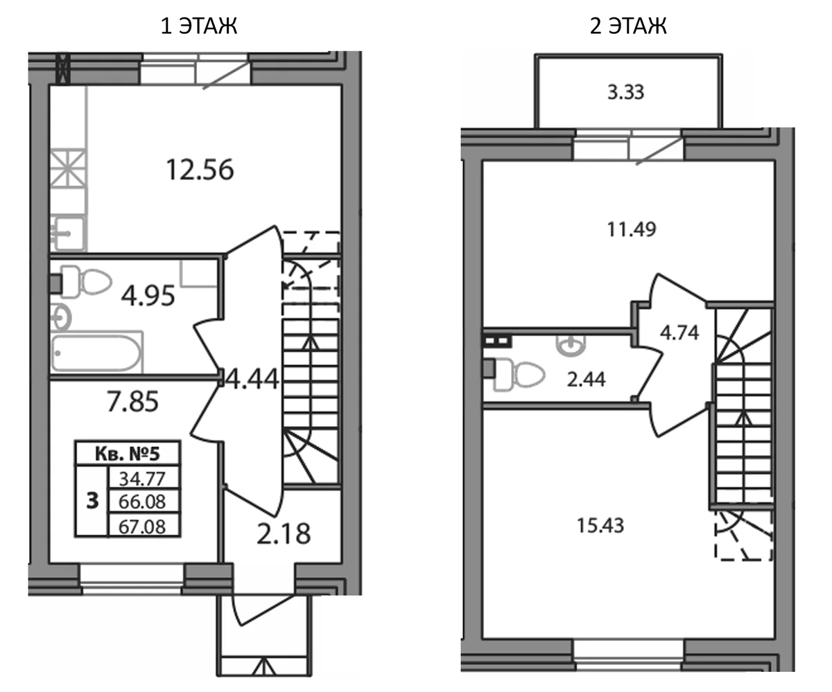 Планировка: Таунхаус 65,9 м² в ЖК «Федоровское»