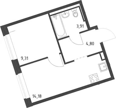 Планировка: 1-комнатная квартира 32,2 м² в ЖК «Живи! В Рыбацком»