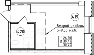 Планировка: Студия 30,5 м² в ЖК «Апарт-отель Фомин»