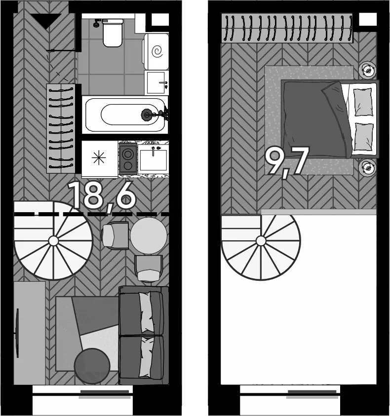 Планировка: Студия 26 м² в ЖК «Зорге, 9»