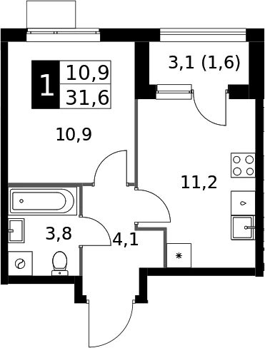 Планировка: 1-комнатная квартира 30 м² в ЖК «1-й Измайловский»