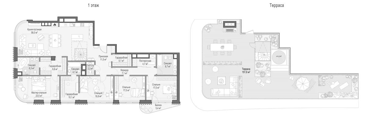 Планировка: Квартира евро-5 203,4 м² в ЖК «Дом Лаврушинский»