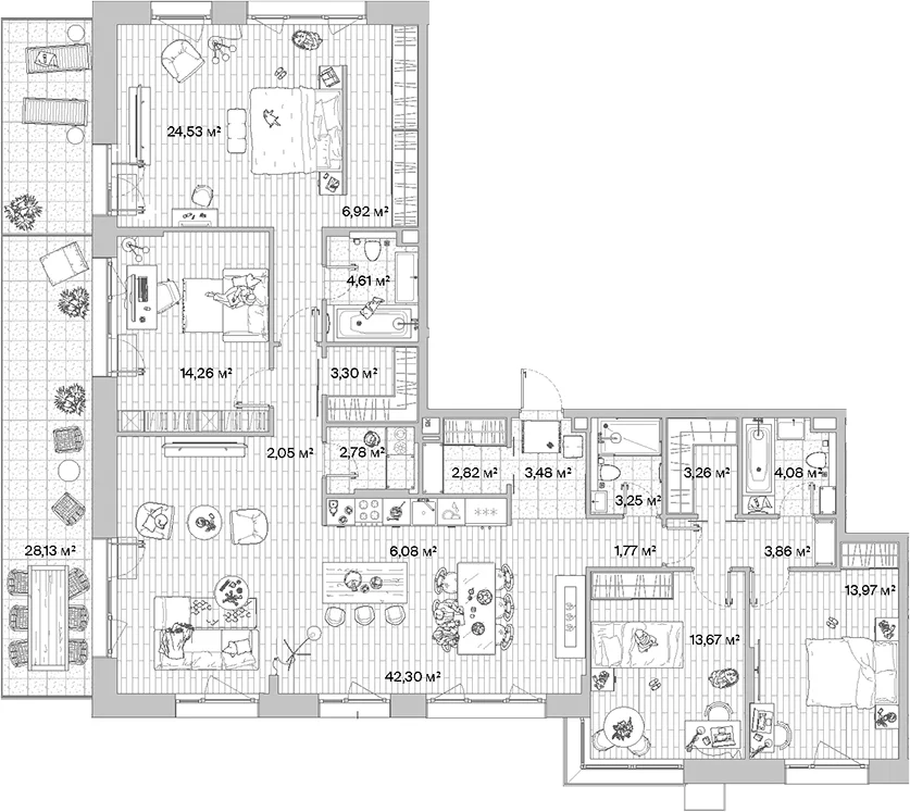 Планировка: Квартира евро-5 157 м² в ЖК «МЫС»