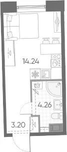 Планировка: Студия 21,7 м² в ЖК «Бульвар Грина»
