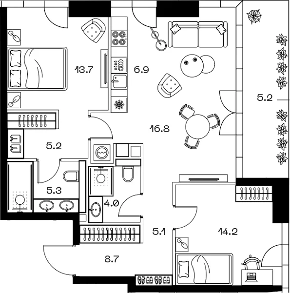 Планировка: Евротрёшка 80,8 м² в ЖК «SHIFT»