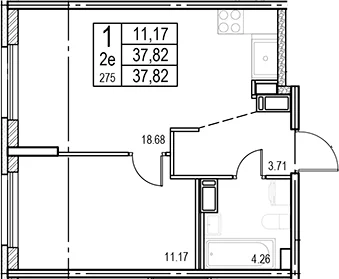 Планировка: Евродвушка 37,8 м² в ЖК «ID Murino III»