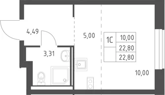 Планировка: Студия 22,8 м² в ЖК «Горки Парк»