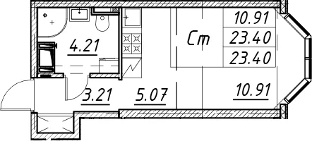 Планировка: Студия 23,4 м² в ЖК «Цивилизация на Неве»