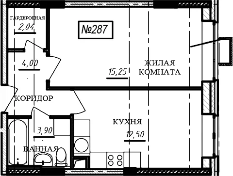 Планировка: 1-комнатная квартира 37,7 м² в ЖК «Краснофлотский»