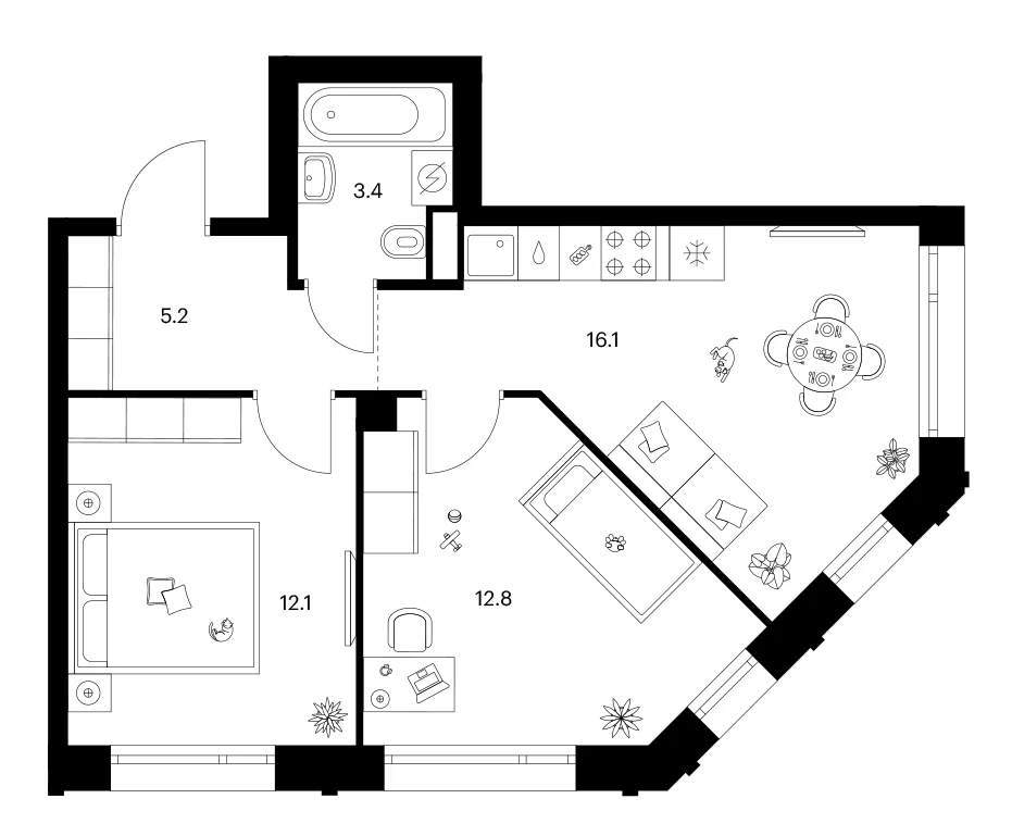 Планировка: 2-комнатная квартира 49,6 м² в ЖК «Лосиноостровский парк»
