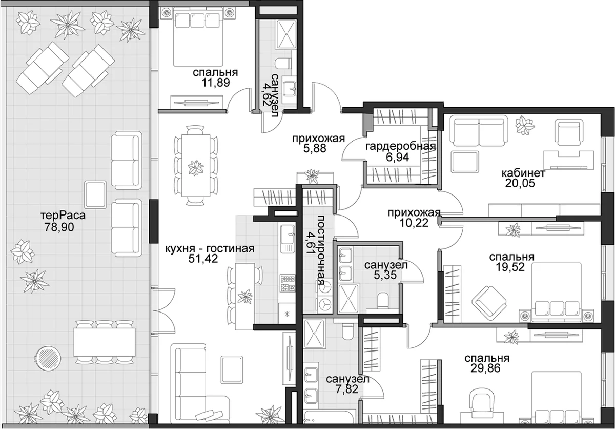 Планировка: Квартира евро-5 178,2 м² в ЖК «Садовническая, 69»