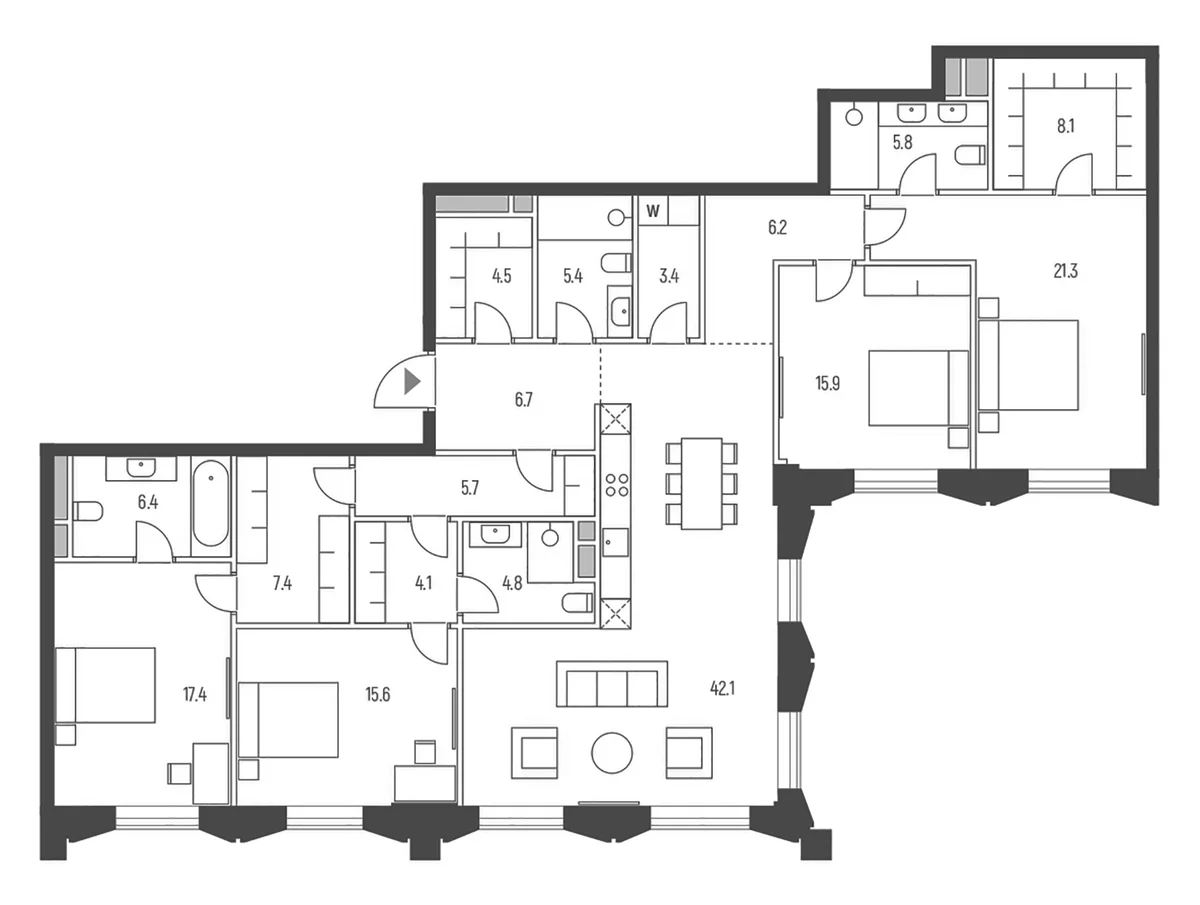 Планировка: Квартира евро-5 180,8 м² в ЖК «Веспер Кутузовский»