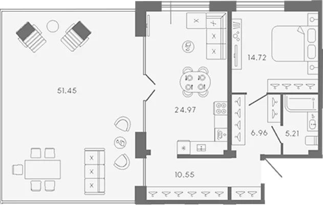 Планировка: Евродвушка 62,4 м² в ЖК «17/33»