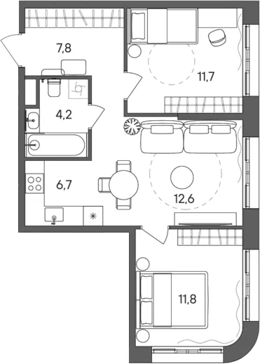 Планировка: Евротрёшка 54,8 м² в ЖК «СТОУН Сокольники»