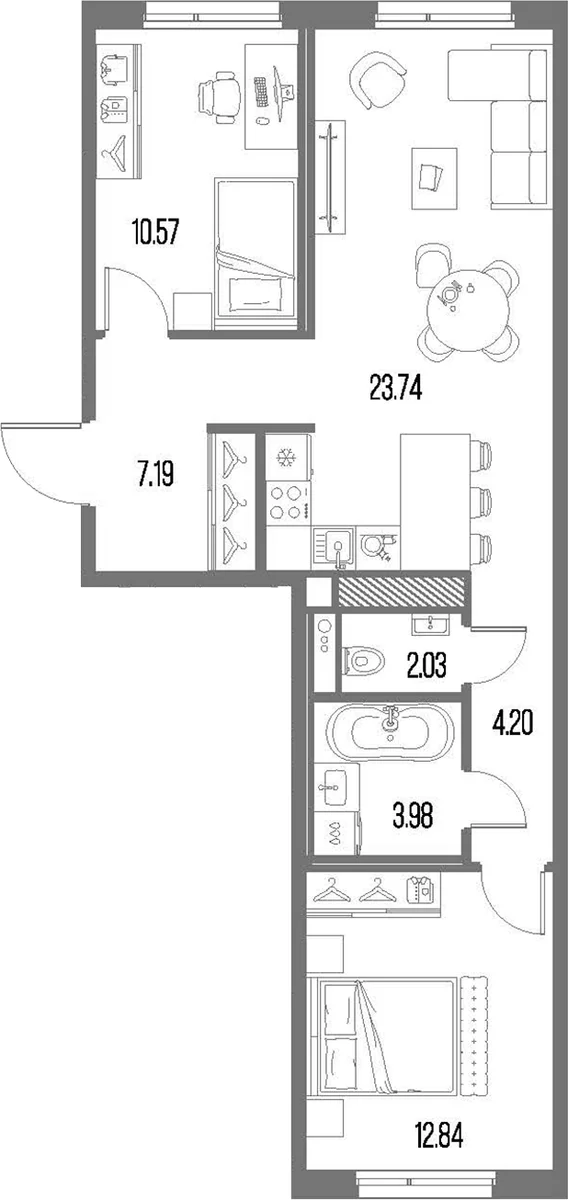 Планировка: Евротрёшка 64,5 м² в ЖК «Легенда Васильевского»
