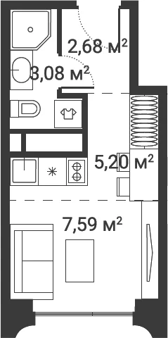 Планировка: Студия 18,6 м² в ЖК «Первый Нагатинский»