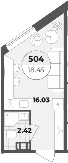 Планировка: Студия 18,5 м² в ЖК «Апарт-отель Лиговский 127»