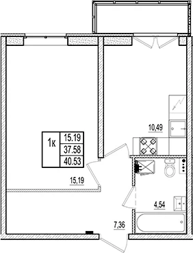 Планировка: 1-комнатная квартира 37,6 м² в ЖК «Ново-Антропшино»