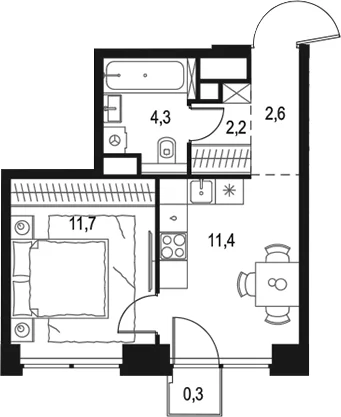 Планировка: 1-комнатная квартира 32,2 м² в ЖК «Левел Звенигородская»