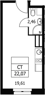 Планировка: Студия 22,1 м² в ЖК «Волковская 67»