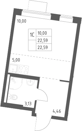 Планировка: Студия 22,6 м² в ЖК «Квартал Западный»