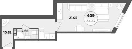 Планировка: Студия 34,3 м² в ЖК «Апарт-отель Лиговский 127»