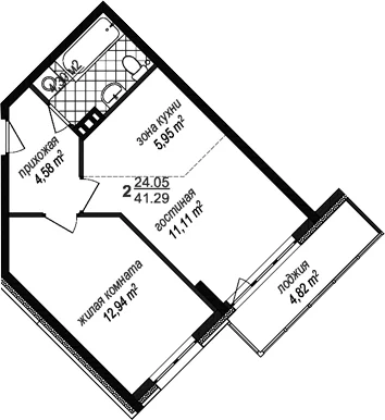 Планировка: Евродвушка 38,9 м² в ЖК «Avenue-Apart Прибрежный»