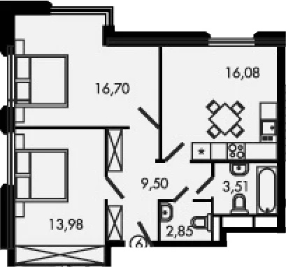 Планировка: Евротрёшка 62,5 м² в ЖК «Городские истории»