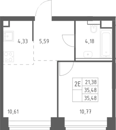 Планировка: Евродвушка 35,5 м² в ЖК «НОВА»