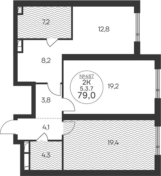 Планировка: 2-комнатная квартира 79 м² в ЖК «Клубный квартал КРЫЛАТСКАЯ 33»