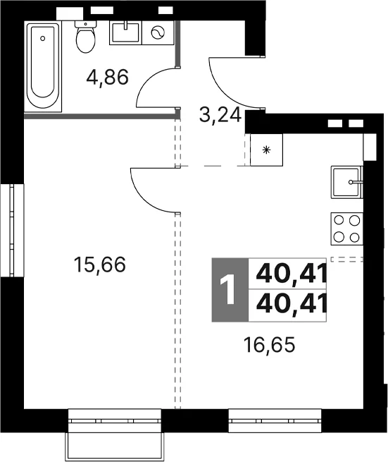 Планировка: Евродвушка 40,4 м² в ЖК «Жаворонки Клаб»