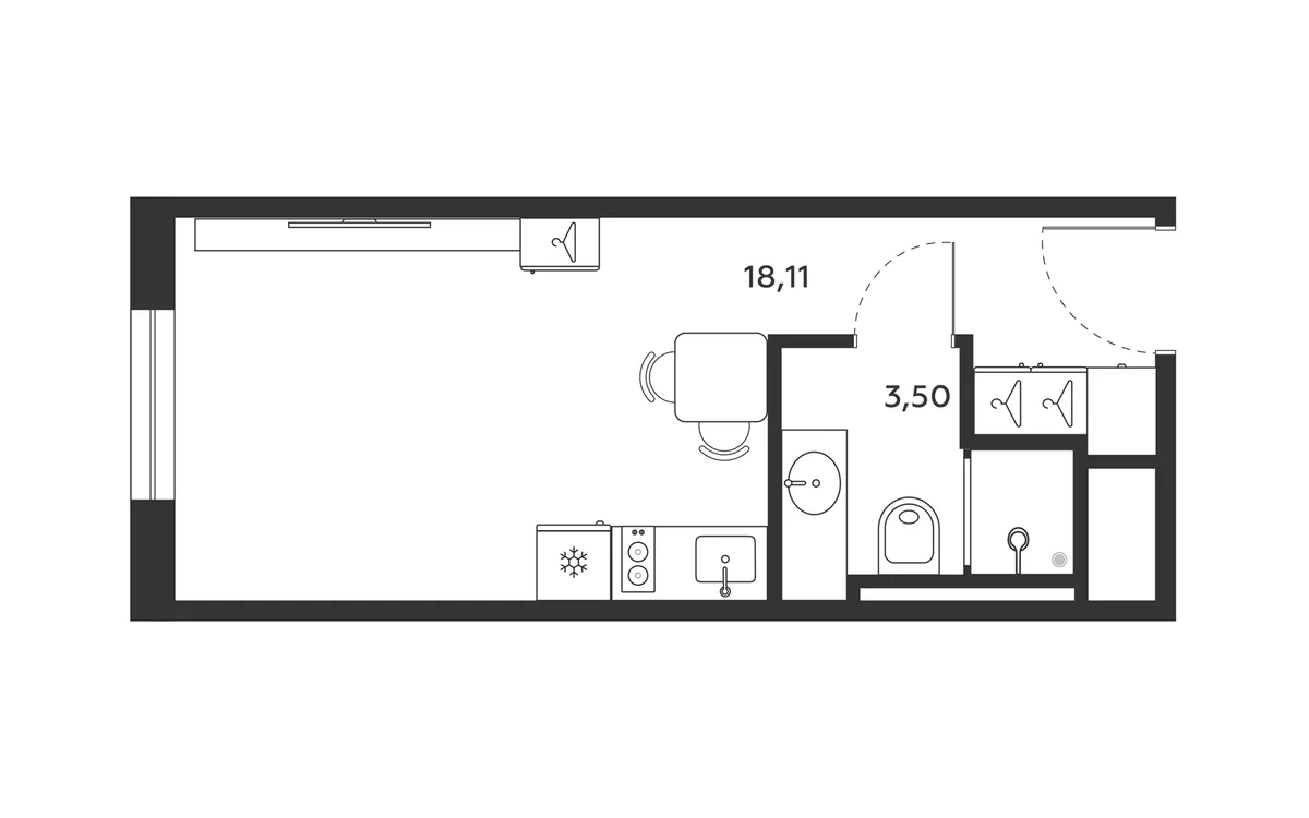 Планировка: Студия 21,6 м² в ЖК «МФК SAAN»