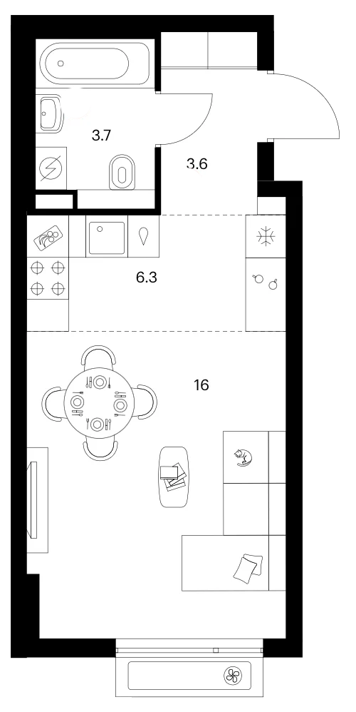 Планировка: Студия 29,6 м² в ЖК «Белая Дача парк»