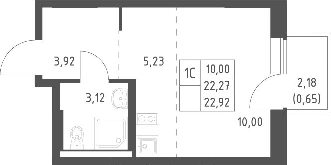 Планировка: Студия 22,3 м² в ЖК «Большое Юрлово»