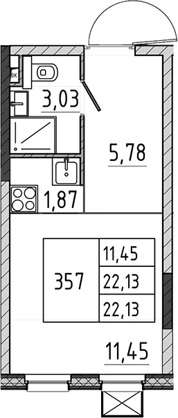 Планировка: Студия 22,1 м² в ЖК «Поварово-Молодежный-2»
