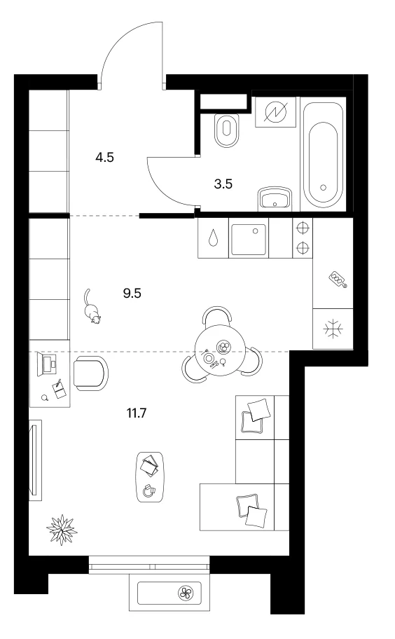 Планировка: Студия 29,2 м² в ЖК «Ярославский»