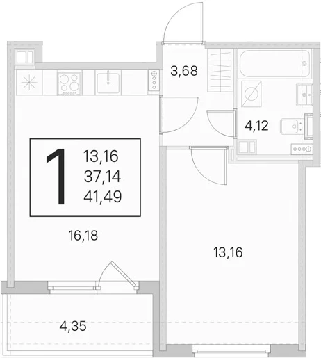 Планировка: Евродвушка 37,1 м² в ЖК «Любоград в Стрельне»