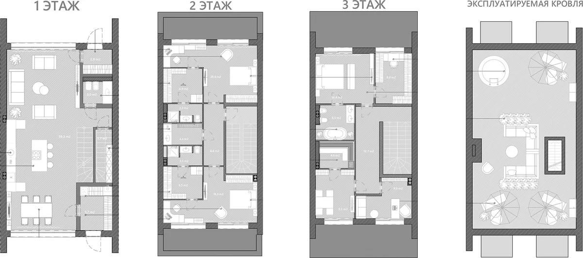 Планировка: Таунхаус 222,9 м² в ЖК «Коттеджный поселок Резиденция присутствия»