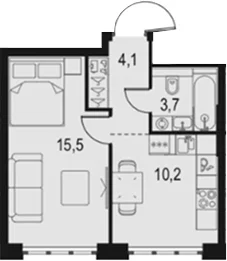 Планировка: 1-комнатная квартира 33,5 м² в ЖК «Левел Южнопортовая»