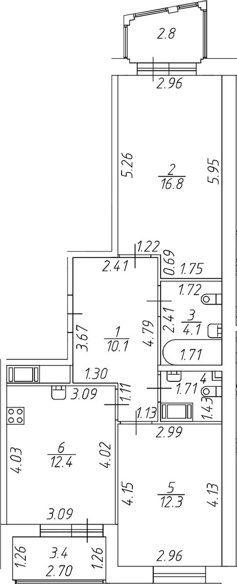 Планировка: Евротрёшка 57,7 м² в ЖК «Респект»
