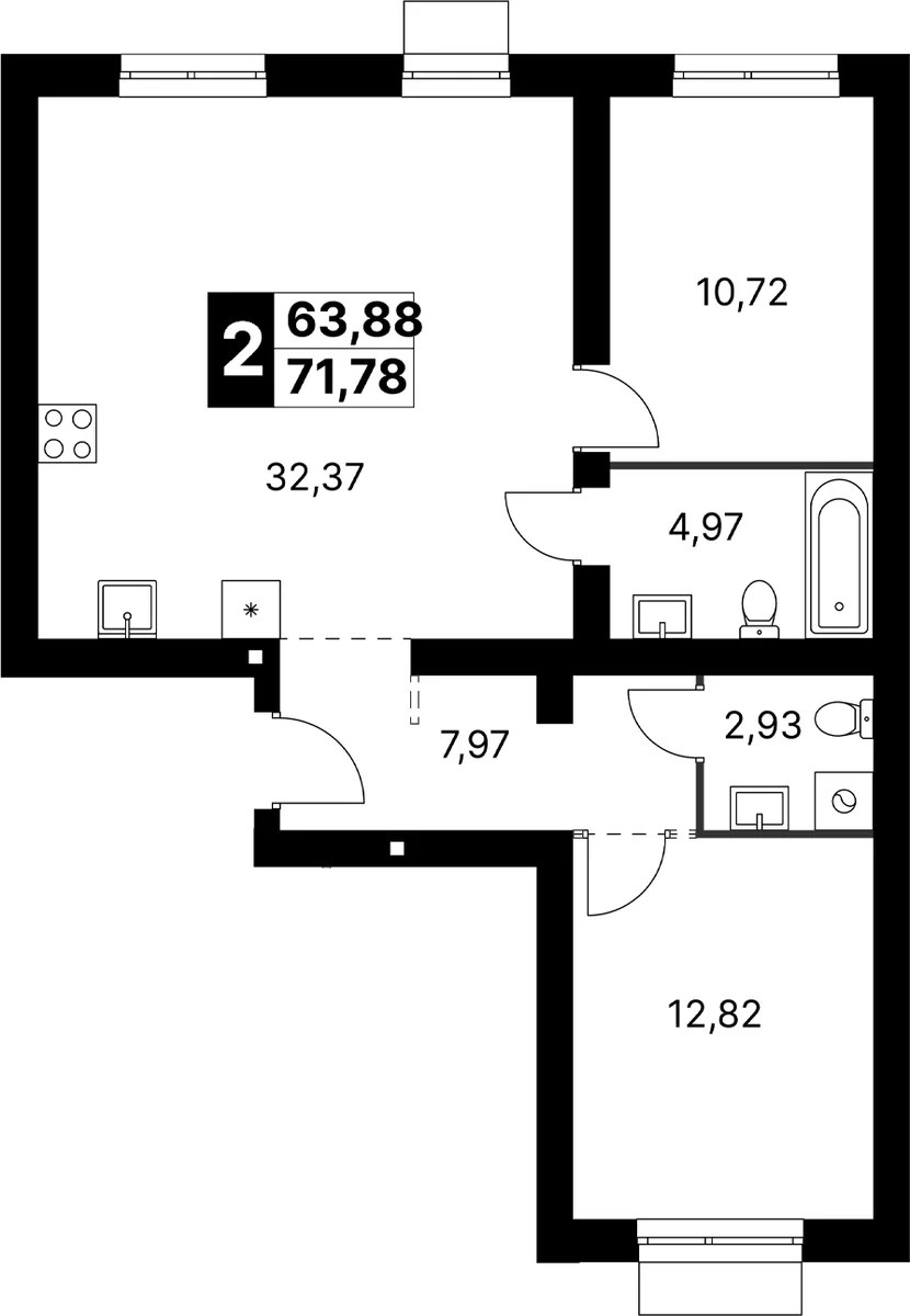Планировка: Евротрёшка 71,8 м² в ЖК «Апрелевка Клаб»