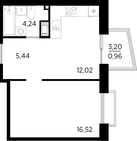 Планировка: 1-комнатная квартира 38,2 м² в ЖК «Респект»