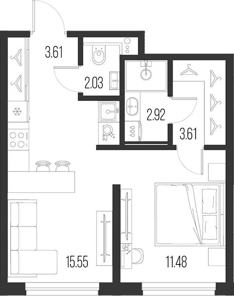 Планировка: Евродвушка 39,2 м² в ЖК «Новая земля»
