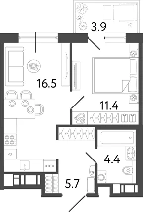 Планировка: Евродвушка 38 м² в ЖК «Передвижники 2»